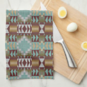 Taupe Brown Turquoise Aqua Blue Tribal Pattern Theedoek (Quarter Fold)