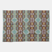 Taupe Brown Turquoise Aqua Blue Tribal Pattern Theedoek (Horizontaal)