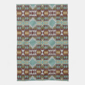 Taupe Brown Turquoise Aqua Blue Tribal Pattern Theedoek (Verticaal)