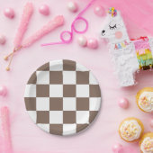 Taupe Brown/White gecheckt Papieren Bordje (Feest)
