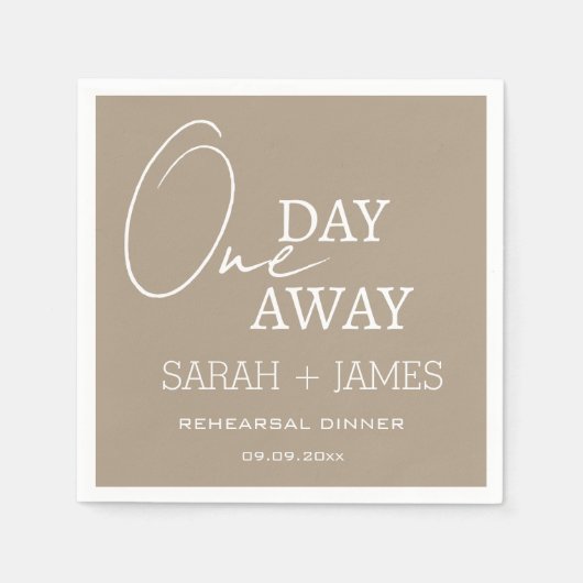 Taupe bruiloft een dag weg repetitie diner servet (Voorkant)