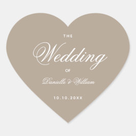 Taupe bruiloft hart eenvoudig elegant wit script sticker