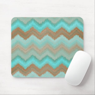 Taupe Bruin Aqua Turquoise Ikat Zigzag Patroon Muismat