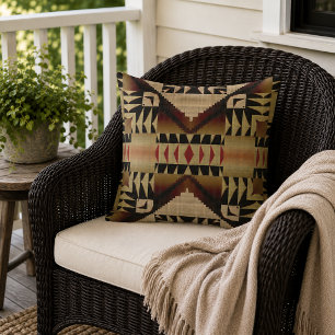 Taupe Bruin Beige Donkerrood Zwart Tribale Kunst Buitenkussen