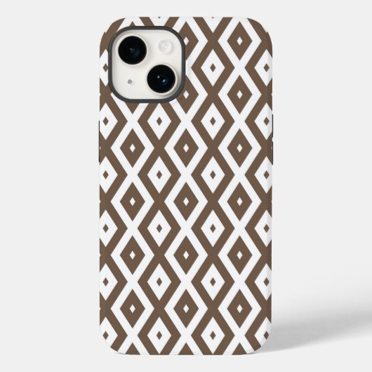Taupe bruin en wit diamant patroon Case-Mate iPhone case (Achterkant)