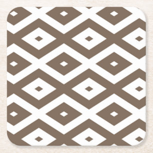 Taupe bruin en wit diamant patroon kartonnen onderzetters