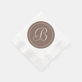 Taupe Bruin en Wit Stip Monogram Servet