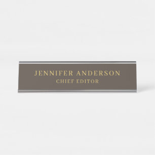 Taupe Bruin & Goud Kleur Professionele Moderne Pla Bureau Naambordje