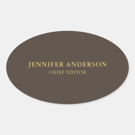Taupe Bruin & Goud Kleur Professionele Moderne Pla Ovale Sticker (Voorkant)