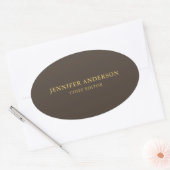 Taupe Bruin & Goud Kleur Professionele Moderne Pla Ovale Sticker (Envelop)