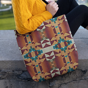 Taupe Bruin Teal Blauw Groen Tribale Kunst Patroon Tote Bag