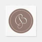 Taupe bruin/wit stip monogram servet (Voorkant)
