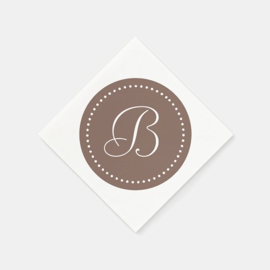 Taupe bruin/wit stip monogram servet (Hoek)