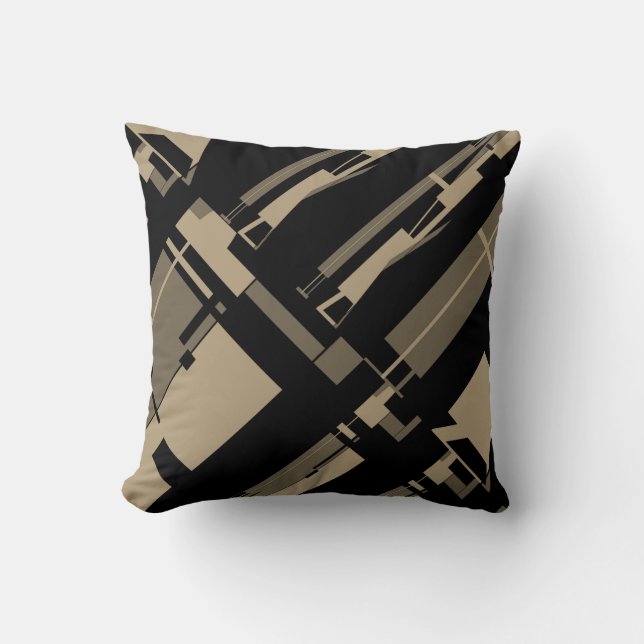 Taupe Bruine Gehellende Lijnen Ongelijke Vormen op Kussen (Voorkant)