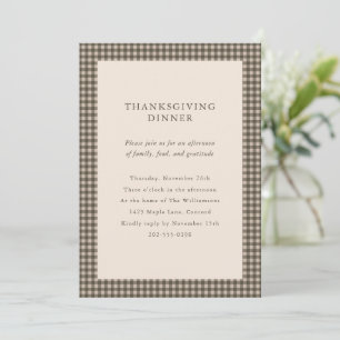 Taupe Bruine Gingham Thanksgiving Dinner Aangepast Kaart