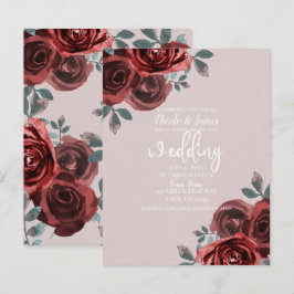 Taupe Burgundy Waterverf Rozen Greenery Wedding Kaart