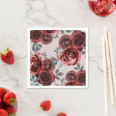 Taupe Burgundy Waterverf Rozen Greenery Wedding Servet (Insitu)