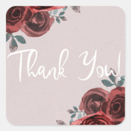 Taupe Burgundy Waterverf Rozen Greenery Wedding Vierkante Sticker