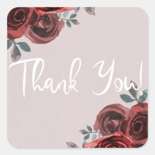 Taupe Burgundy Waterverf Rozen Greenery Wedding Vierkante Sticker