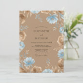 Taupe Cerulean Wildebloem Bruiloft Kaart (Staand voorkant)