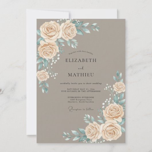 Taupe Champagne Roze Bruiloft Kaart (Voorkant)