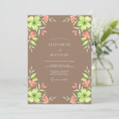 Taupe Chartreuse Geschilderde Bruiloft Kaart (Staand voorkant)
