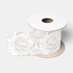 Taupe Chinoiserie Pioenrozen Satijnen Lint
