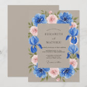 Taupe Cobalt Iris Eucalyptus Bruiloft Kaart (Voorkant / Achterkant)