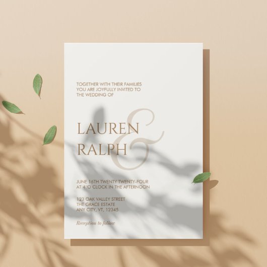 Taupe & Cream Script bruiloft uitnodiging