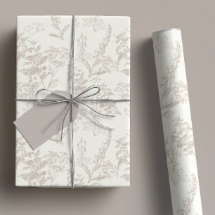 Taupe & Cream Tonal Wildflower Line Art Inpakpapier Vel