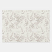 Taupe & Cream Tonal Wildflower Line Art Inpakpapier Vel (Voorkant)