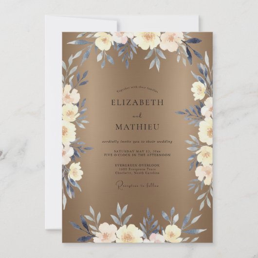 Taupe Crème Blad Bruiloft Kaart (Voorkant)