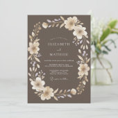 Taupe Crème Bloem Bruiloft Kaart (Staand voorkant)