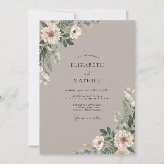 Taupe Crème Bloom Bruiloft Kaart (Voorkant)