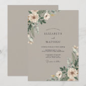 Taupe Crème Bloom Bruiloft Kaart (Voorkant / Achterkant)