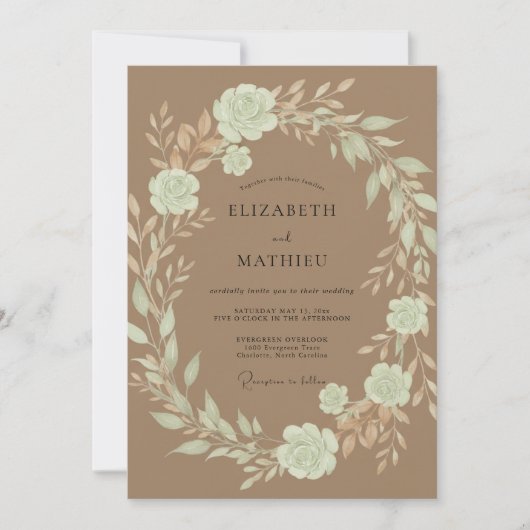 Taupe Crème Loof Eucalyptus Bruiloft Kaart (Voorkant)