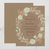 Taupe Crème Loof Eucalyptus Bruiloft Kaart (Voorkant / Achterkant)