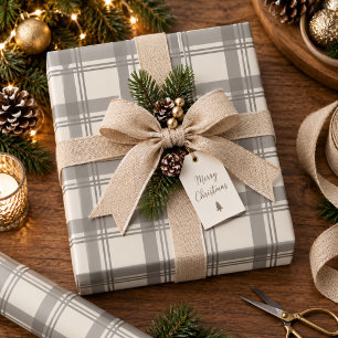 Taupe Crème neutrale Schotse Kerstruit Cadeaupapier