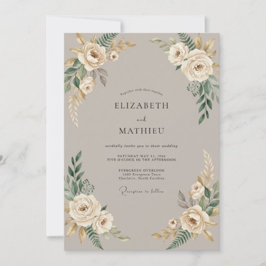 Taupe Crème Pampas Eucalyptus Bruiloft Kaart (Voorkant)