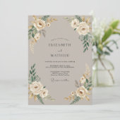 Taupe Crème Pampas Eucalyptus Bruiloft Kaart (Staand voorkant)