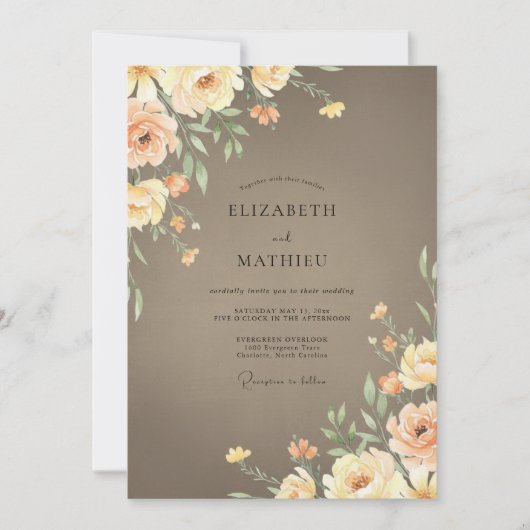Taupe Crème Ranunculus Eucalyptus Bruiloft Kaart (Voorkant)