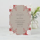 Taupe Crimson Rose Bruiloft Kaart (Staand voorkant)