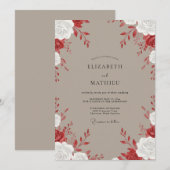 Taupe Crimson Rose Bruiloft Kaart (Voorkant / Achterkant)