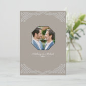 Taupe Custom Photo Gay Wedding Invitation Kaart (Staand voorkant)
