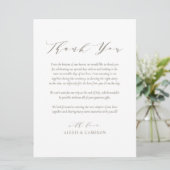 Taupe Dainty Script Weddenschap Hartelijk dank Programmakaart (Staand voorkant)