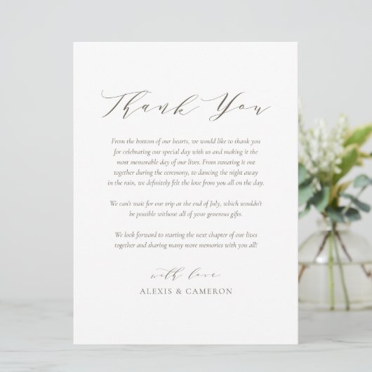 Taupe Dainty Script Weddenschap Hartelijk dank Programmakaart (Staand voorkant)