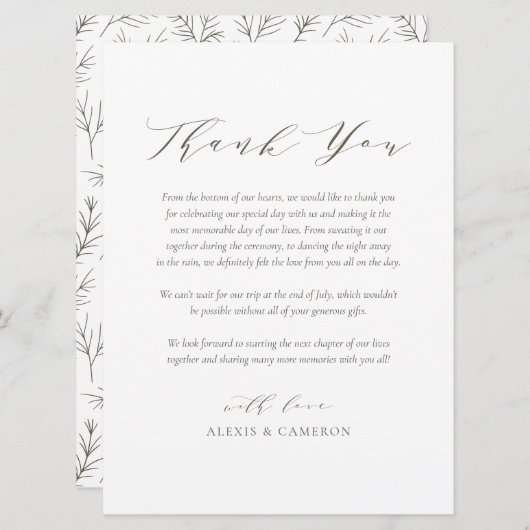 Taupe Dainty Script Weddenschap Hartelijk dank Programmakaart (Voorkant / Achterkant)