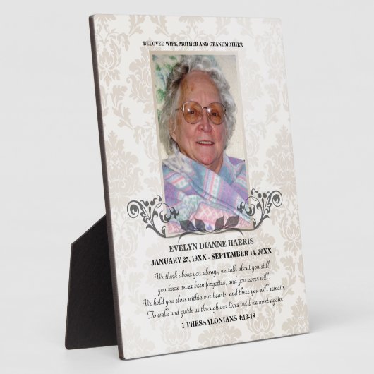 Taupe Damask Foto Memorial Plaque Fotoplaat (Zijkant)