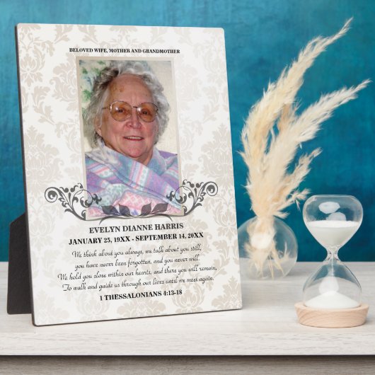 Taupe Damask Foto Memorial Plaque Fotoplaat (Zijkant)