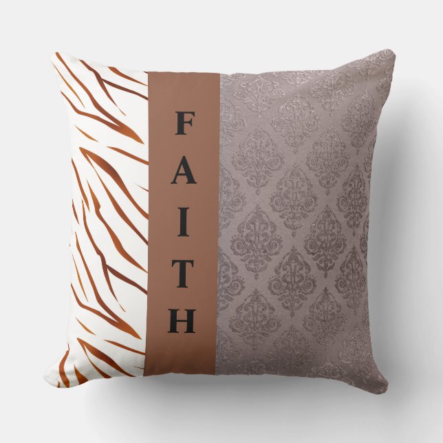 Taupe Damask Pillow, Roos Kussen (Voorkant)